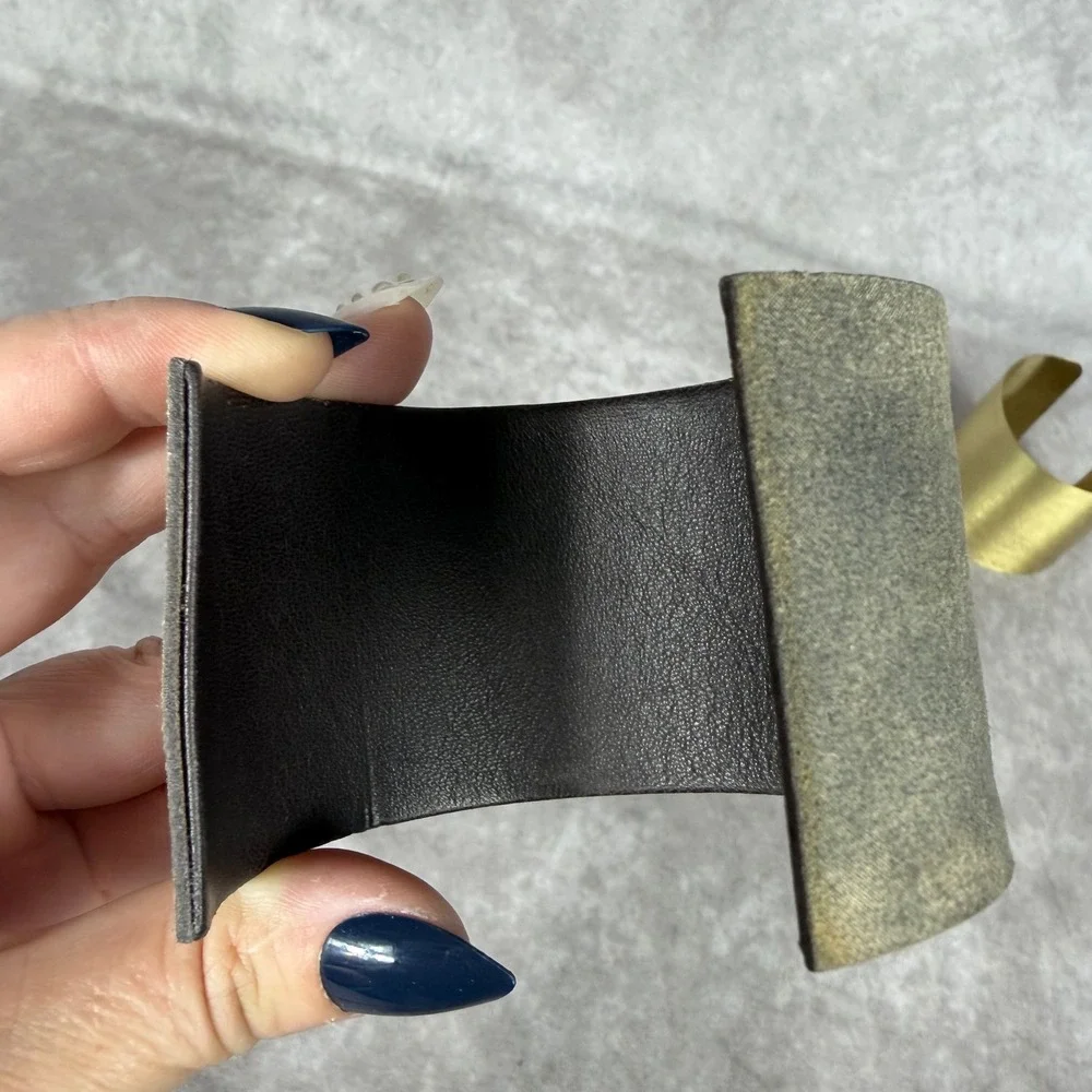 Wide Leather Cuff Bracelet Grey Textured Distressed Punk Grunge Indie Biker